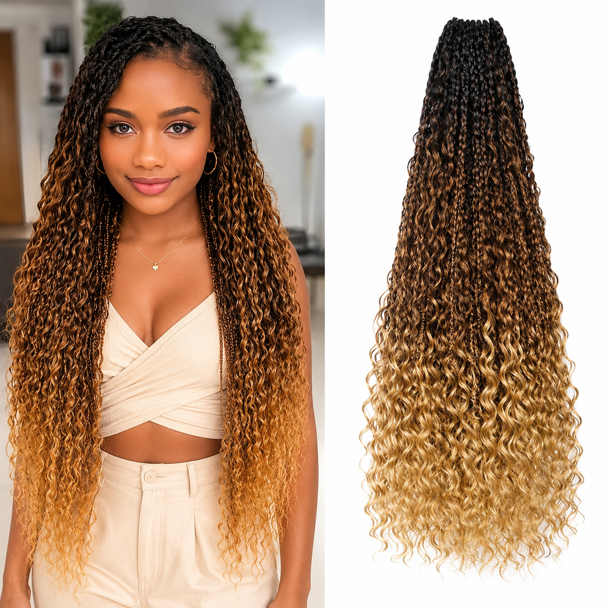 Tranças Africanas Crochet Boho Curly River Locs | Cabelo Sintético 14/20/22 Polegadas