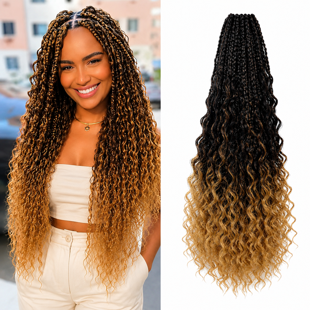 Tranças Africanas Crochet Boho Curly River Locs | Cabelo Sintético 14/20/22 Polegadas