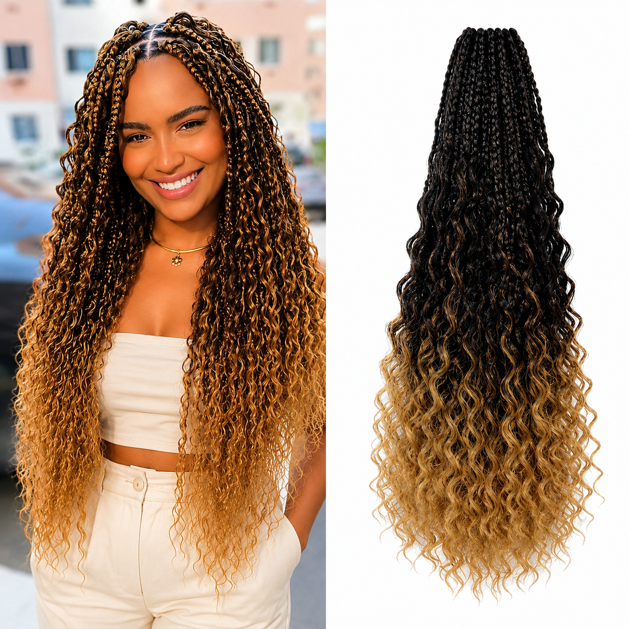 Tranças Africanas Crochet Boho Curly River Locs | Cabelo Sintético 14/20/22 Polegadas