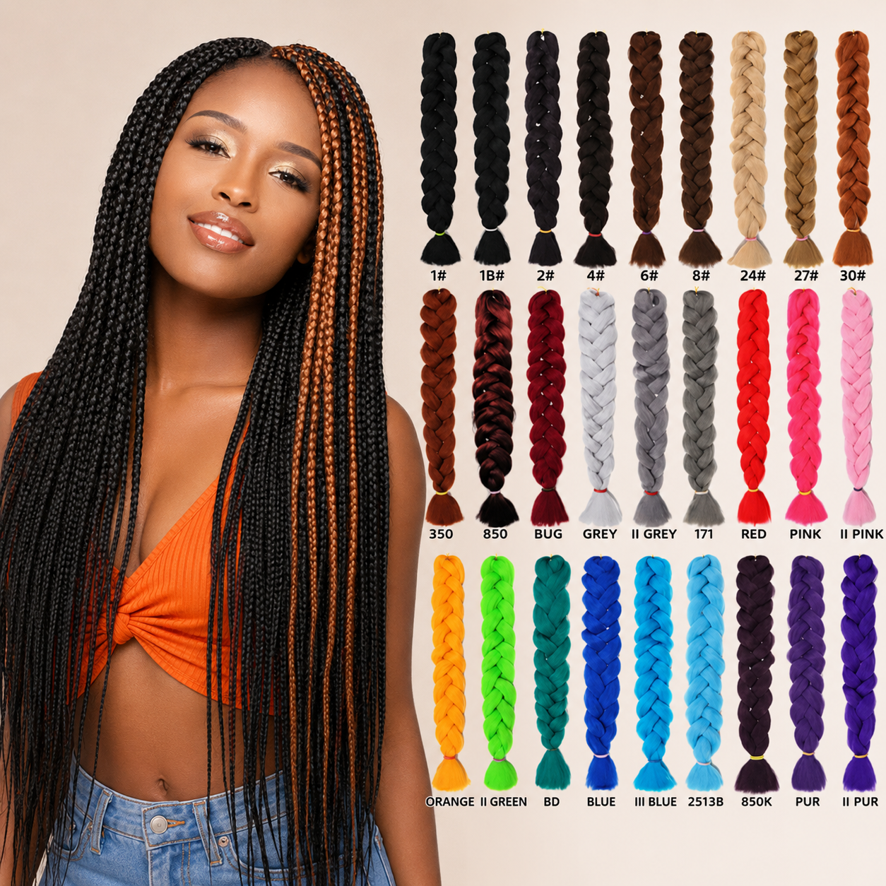 Cabelo Pré-Esticado Sintético Jumbo Ombré | Tranças 24 Polegadas 165g