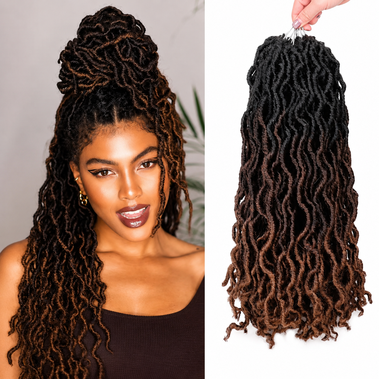 Goddess Faux Locs Crochet | Gypsy Locs Ondulados 3 Tons | Pack de 6