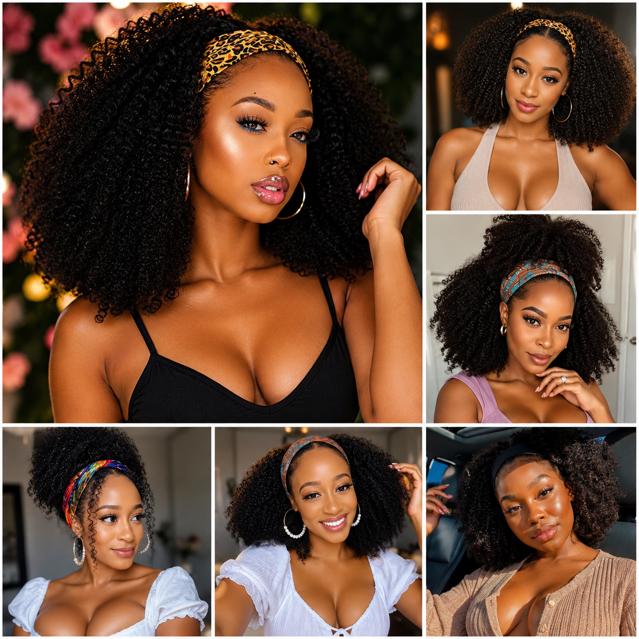 Peruca com Headband Afro Kinky Curly | Cabelo Brasileiro Remy 180% Densidade