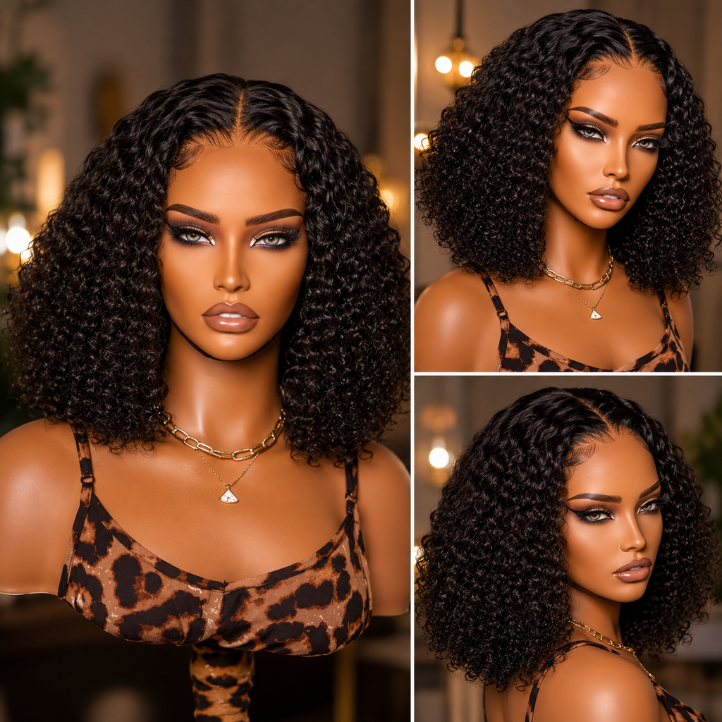 Peruca Bob Curta Glueless Deep Wave 25cm | Lace Front 5x5 | 250% Densidade