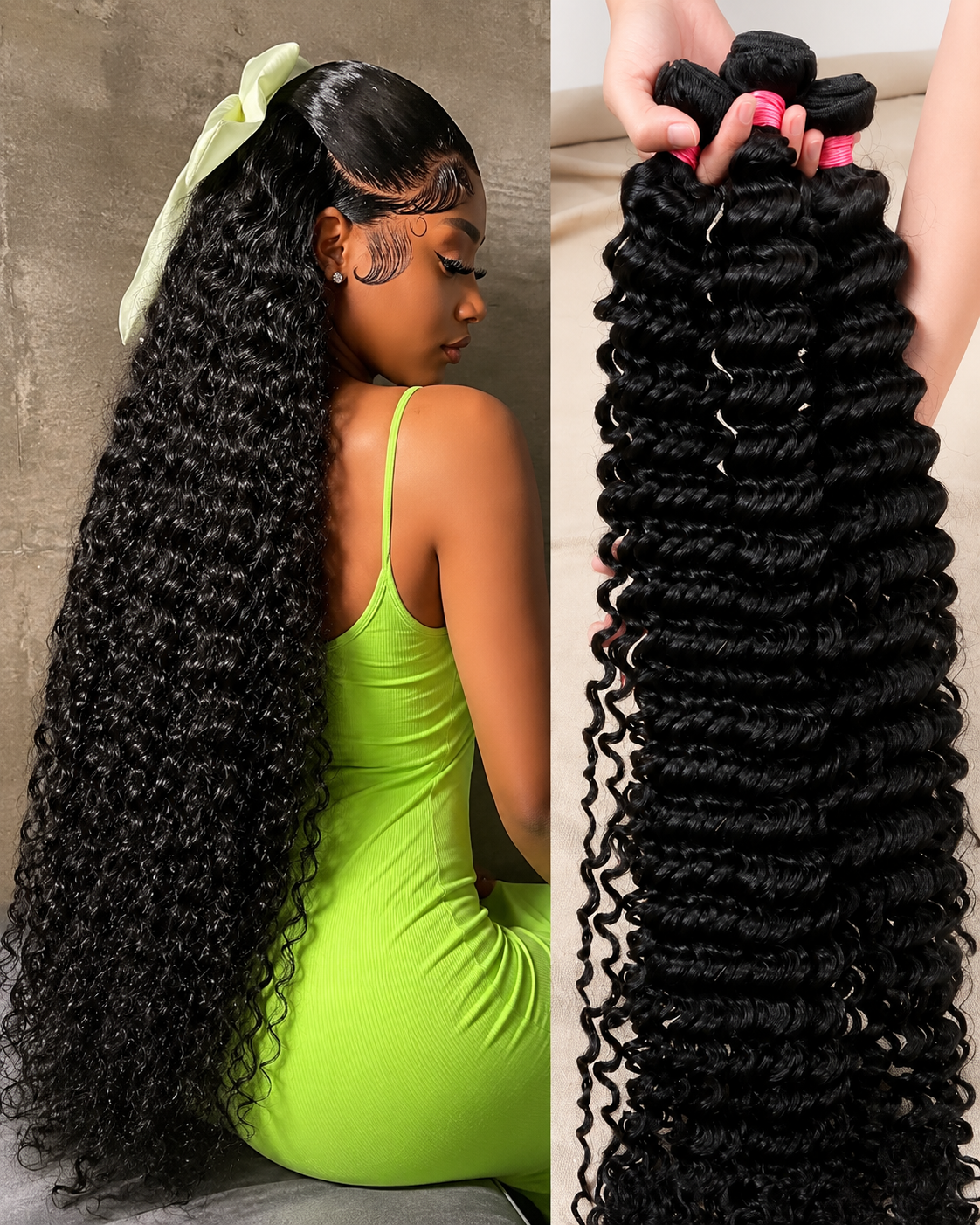 Mechas Brasileiras Deep Wave 100cm | Cabelo Remy Não Processado | Pack de 3/4