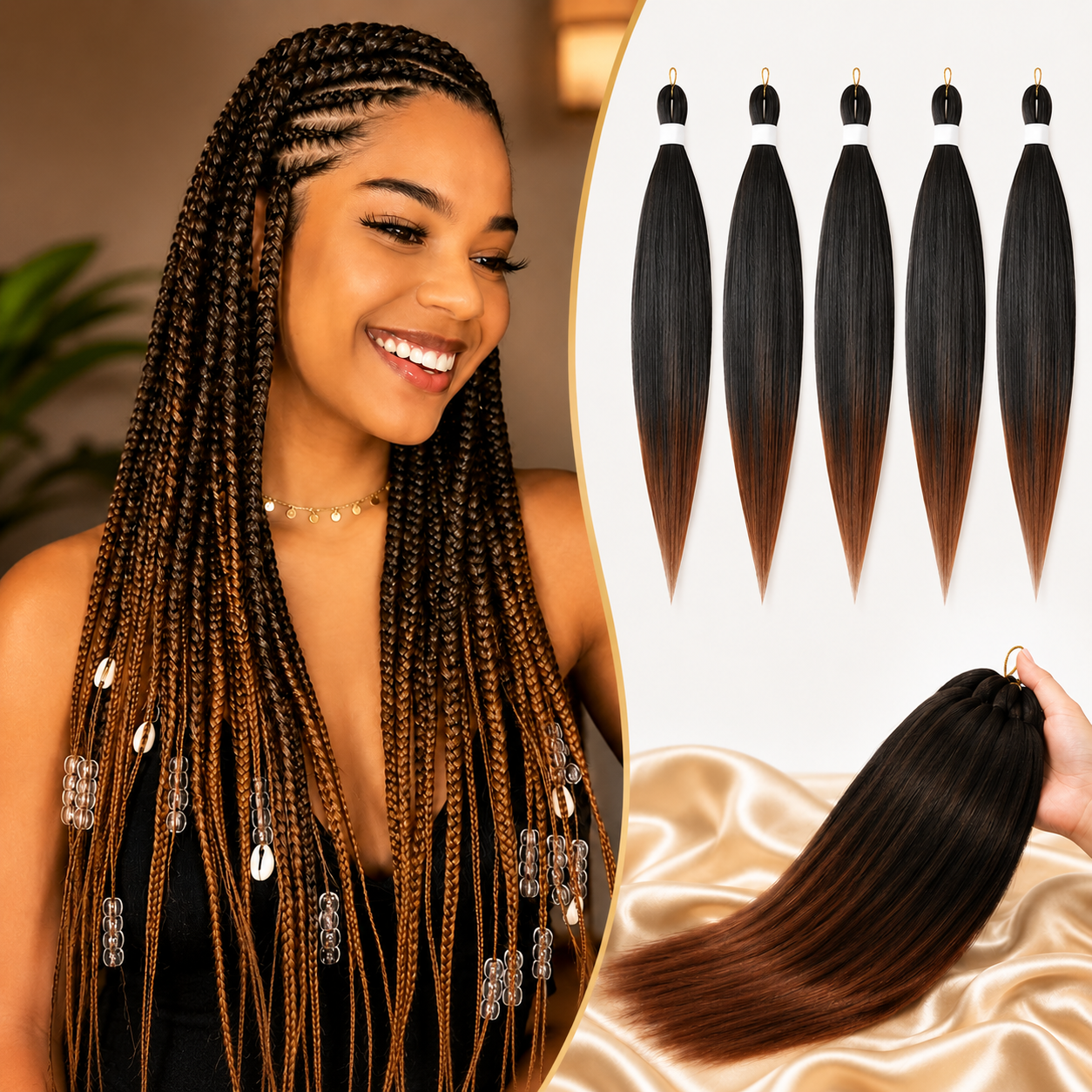 Cabelo Sintético Pré-Esticado Ombré Castanho 76cm | YAKI Jumbo Braids