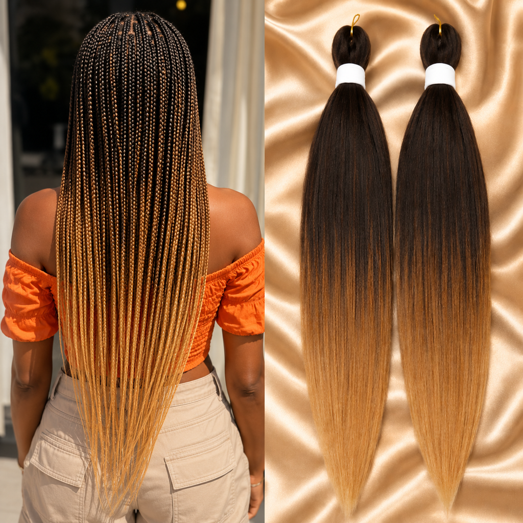 Cabelo Sintético Pré-Esticado Ombré Castanho 76cm | YAKI Jumbo Braids