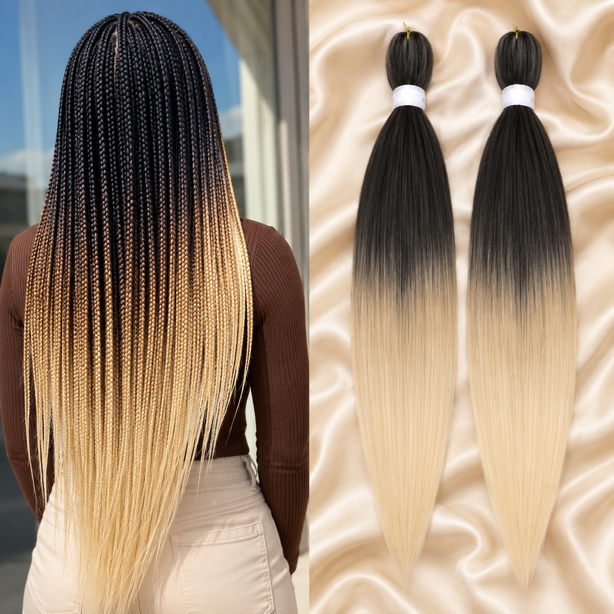 Cabelo Sintético Pré-Esticado Ombré Castanho 76cm | YAKI Jumbo Braids
