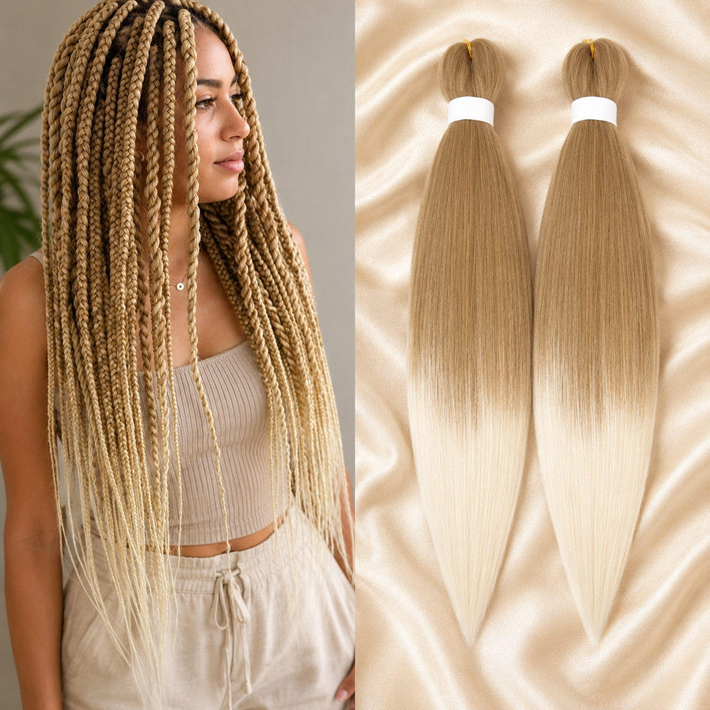 Cabelo Sintético Pré-Esticado Ombré Castanho 76cm | YAKI Jumbo Braids