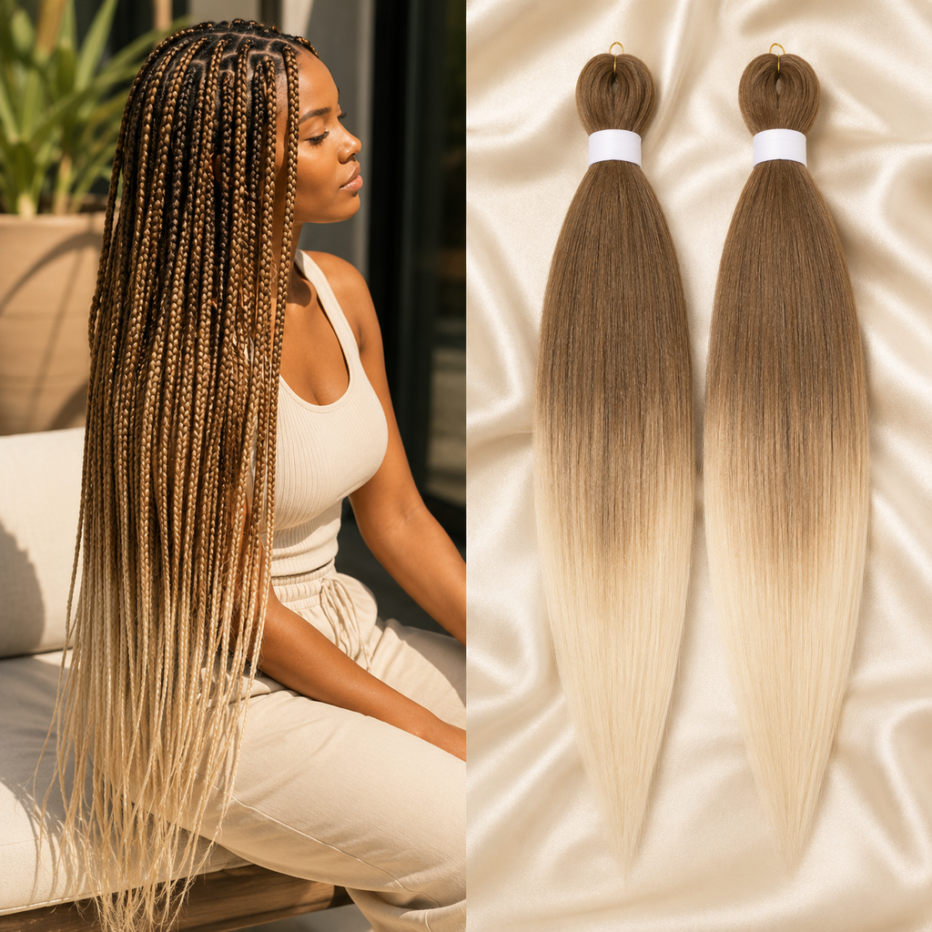 Cabelo Sintético Pré-Esticado Ombré Castanho 76cm | YAKI Jumbo Braids
