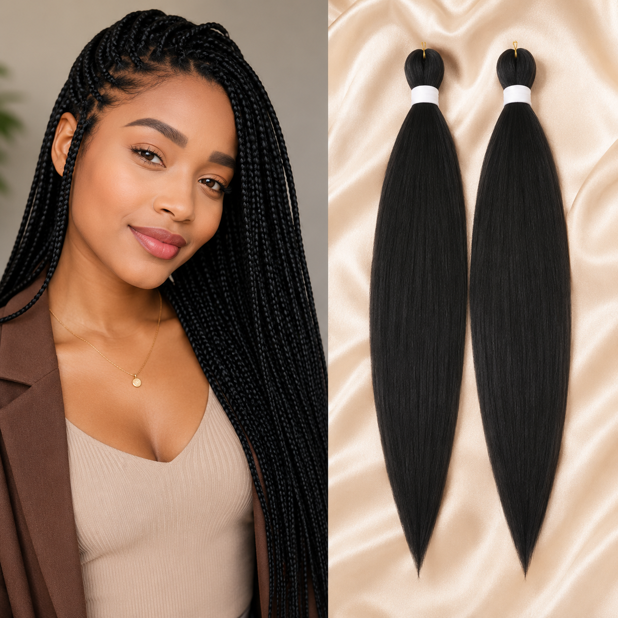 Cabelo Sintético Pré-Esticado Ombré Castanho 76cm | YAKI Jumbo Braids