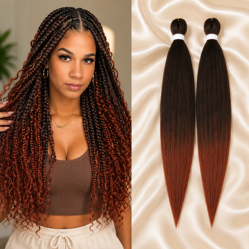 Cabelo Sintético Pré-Esticado Ombré Castanho 76cm | YAKI Jumbo Braids