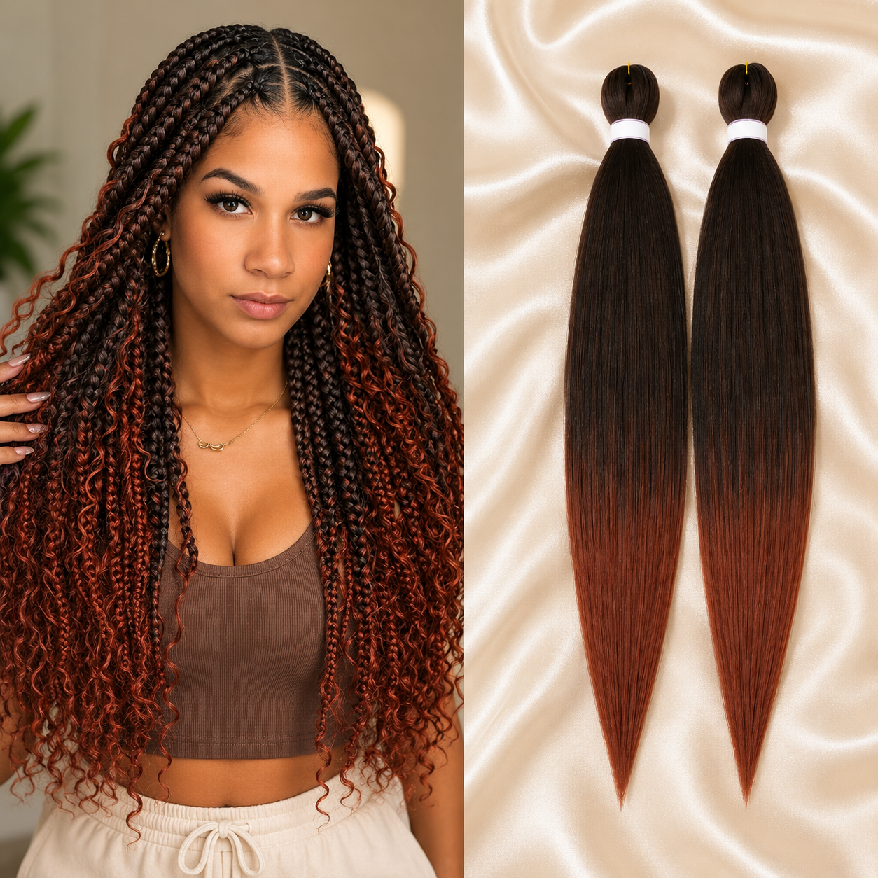 Cabelo Sintético Pré-Esticado Ombré Castanho 76cm | YAKI Jumbo Braids
