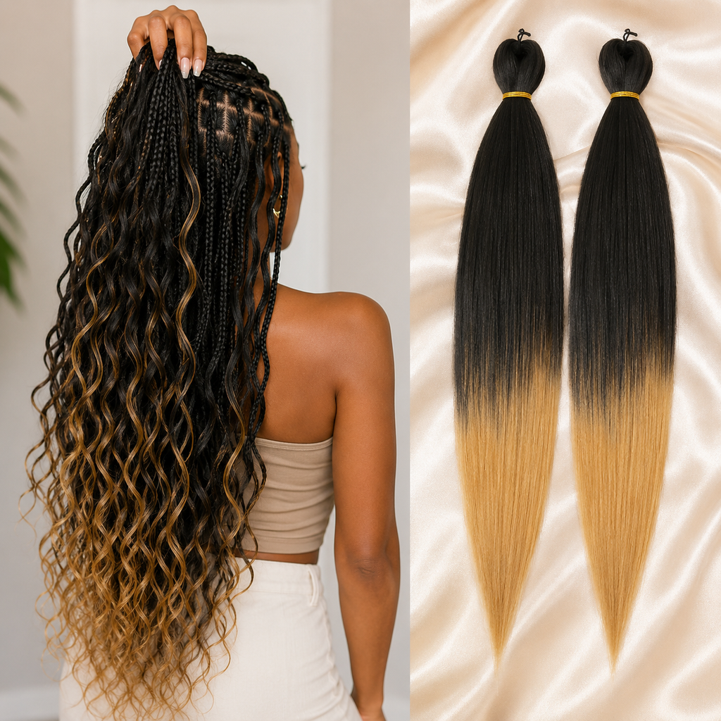 Cabelo Sintético Pré-Esticado Ombré Castanho 76cm | YAKI Jumbo Braids