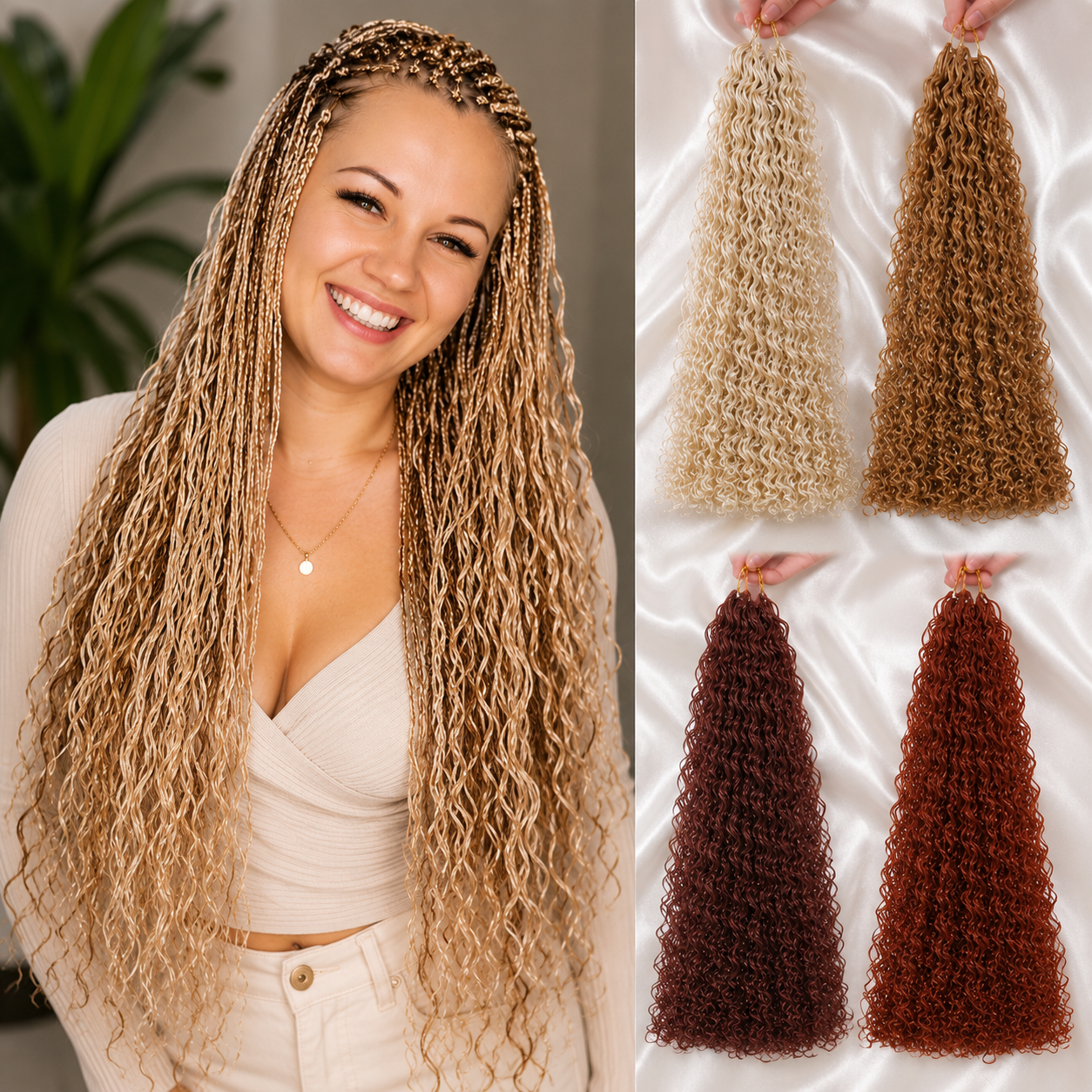 Tranças Zizi Cacheadas Sintéticas 50cm | Micro Box Braids | 50g
