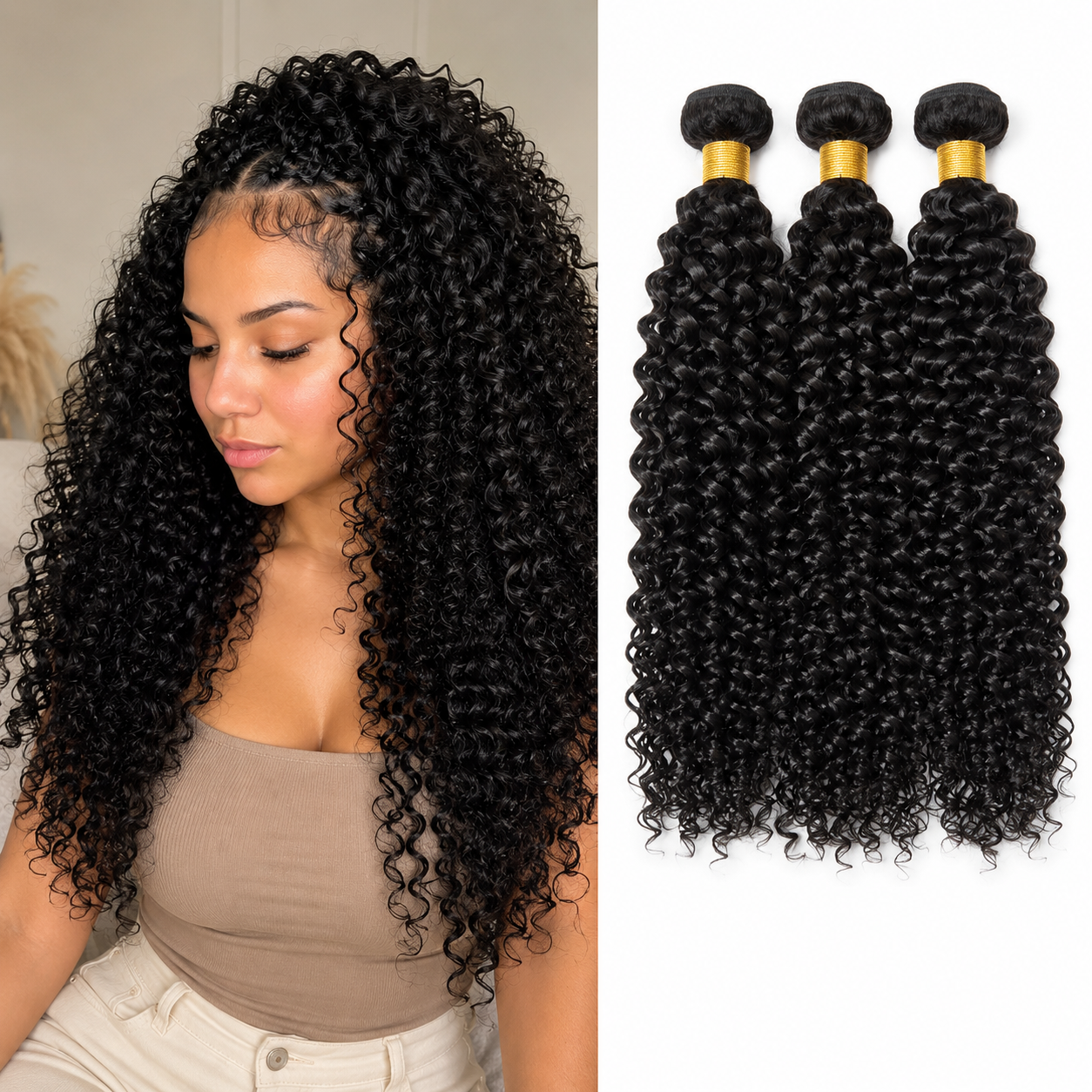 Extensões de Cabelo Humano Crochet Kinky Curly Boho Braids 100% Cabelo Humano Cru — Tranças Feathered com Miracle Knots