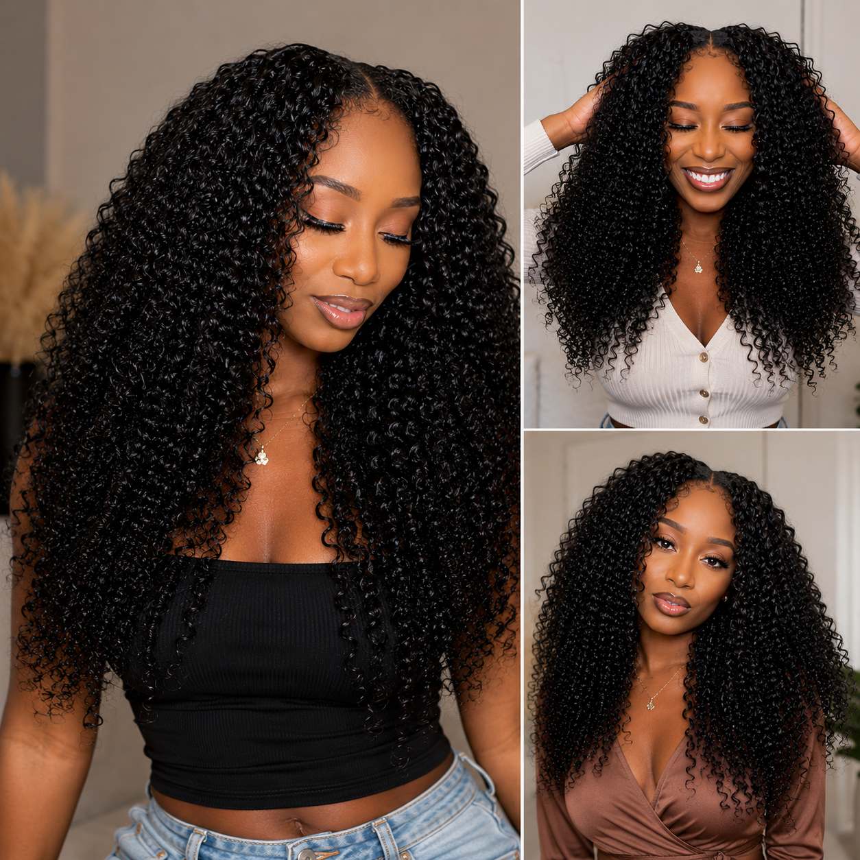 Extensões de Cabelo Humano Crochet Kinky Curly Boho Braids 100% Cabelo Humano Cru — Tranças Feathered com Miracle Knots