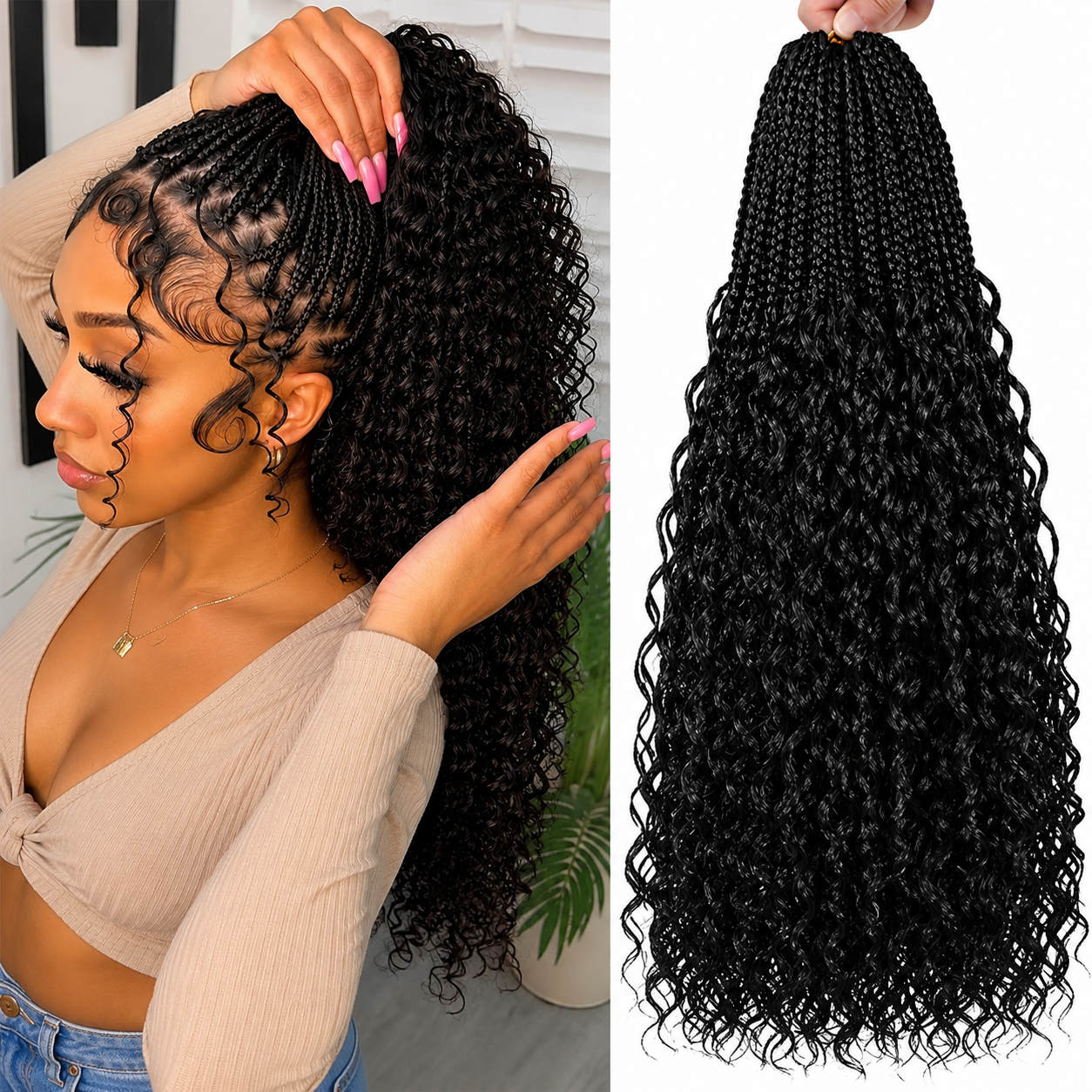 Box Braids Crochet Goddess – Fibra Sintética Pré-Enrolada | 14, 18 e 24 Polegadas | 6 Cores