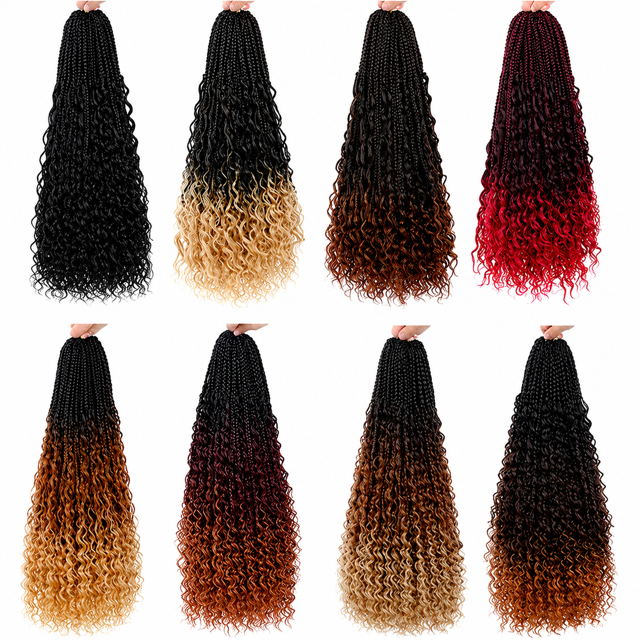 Box Braids Crochet Goddess – Fibra Sintética Pré-Enrolada | 14, 18 e 24 Polegadas | 6 Cores