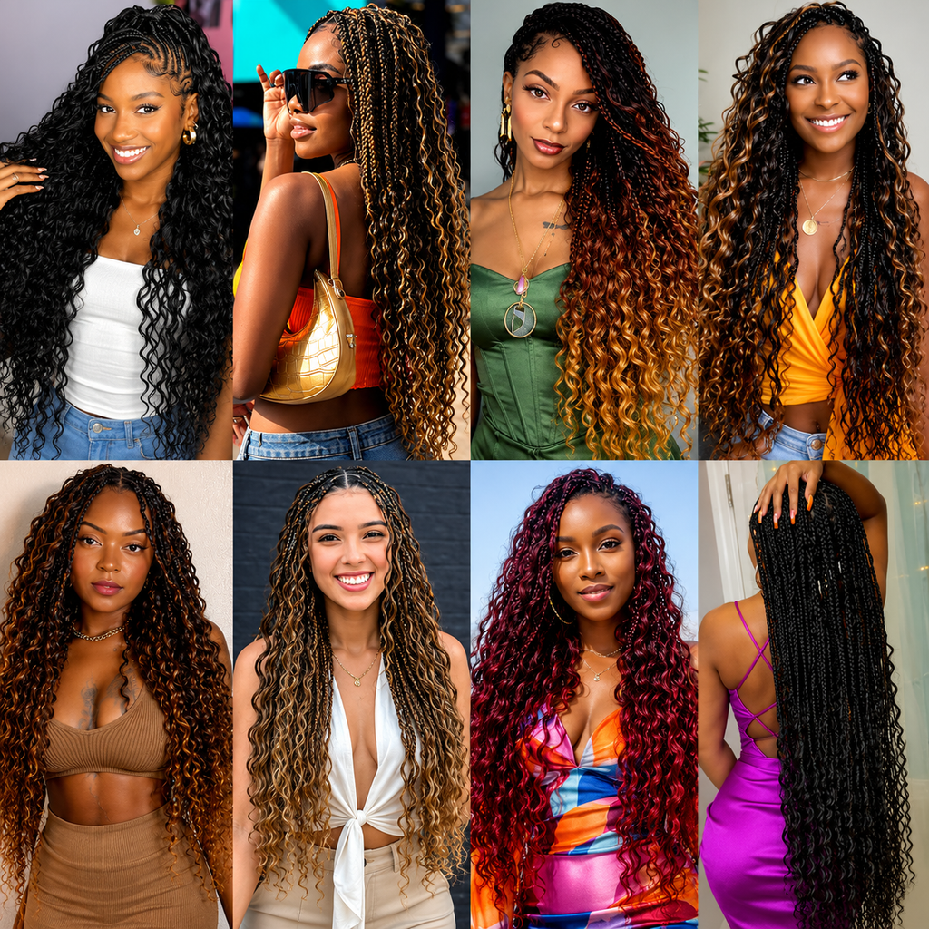 Box Braids Crochet Goddess – Fibra Sintética Pré-Enrolada | 14, 18 e 24 Polegadas | 6 Cores
