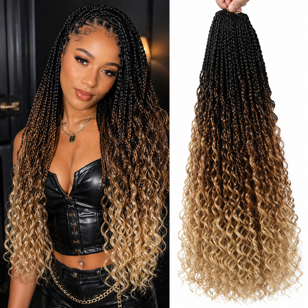 Box Braids Crochet Goddess – Fibra Sintética Pré-Enrolada | 14, 18 e 24 Polegadas | 6 Cores