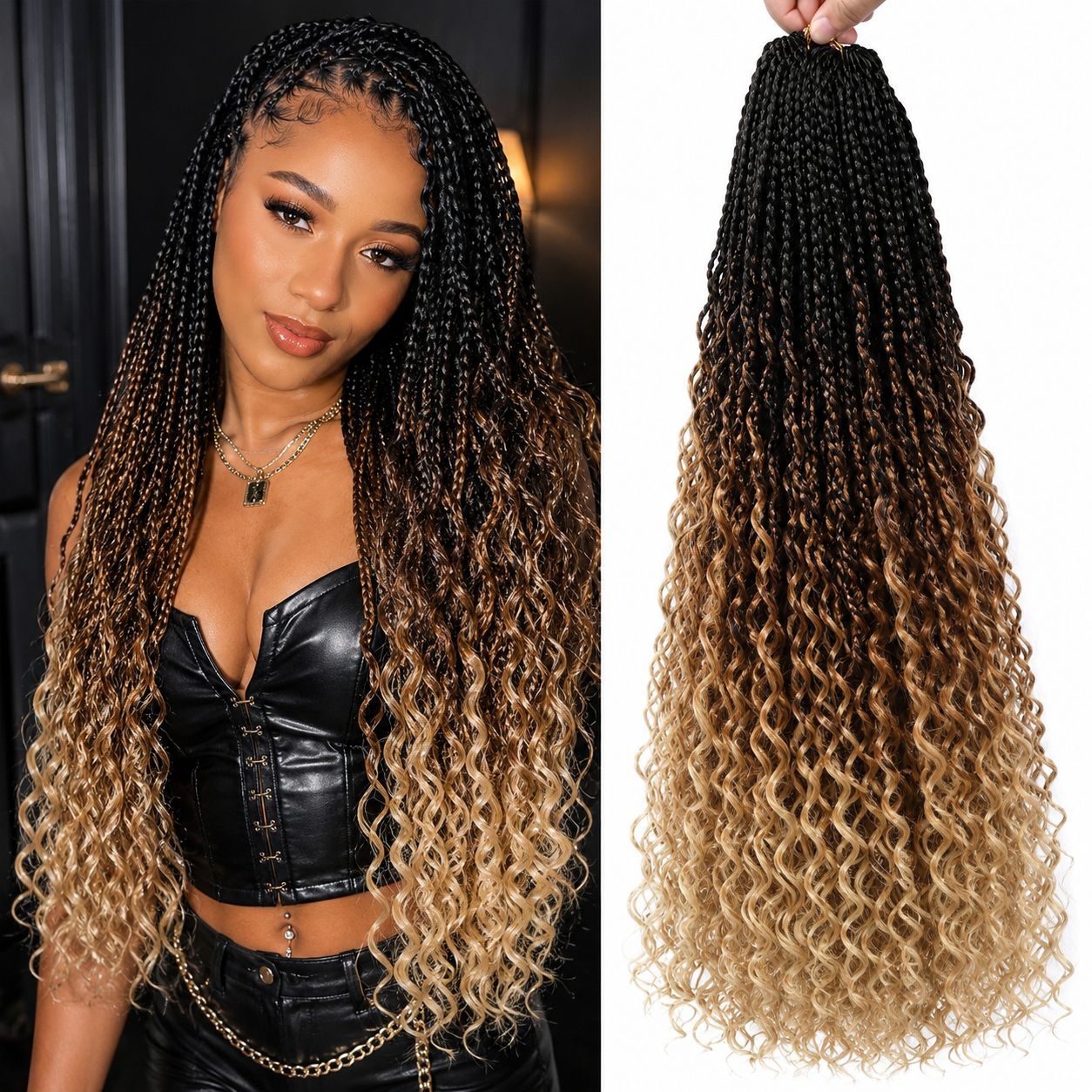 Box Braids Crochet Goddess – Fibra Sintética Pré-Enrolada | 14, 18 e 24 Polegadas | 6 Cores