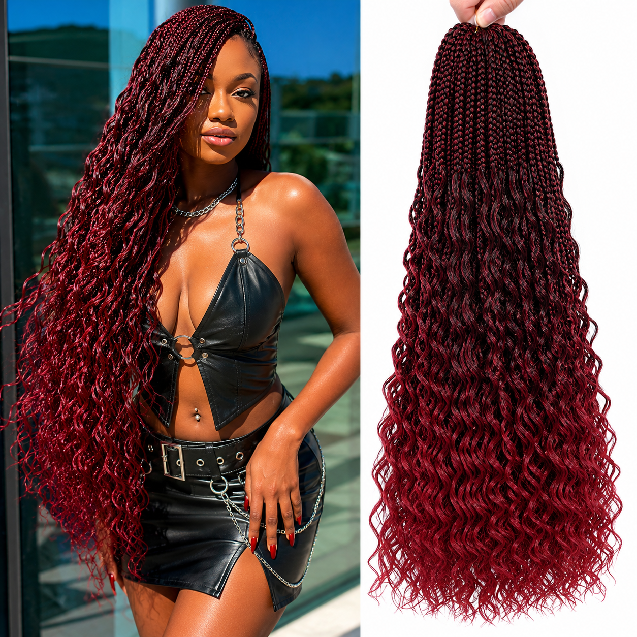 Box Braids Crochet Goddess – Fibra Sintética Pré-Enrolada | 14, 18 e 24 Polegadas | 6 Cores