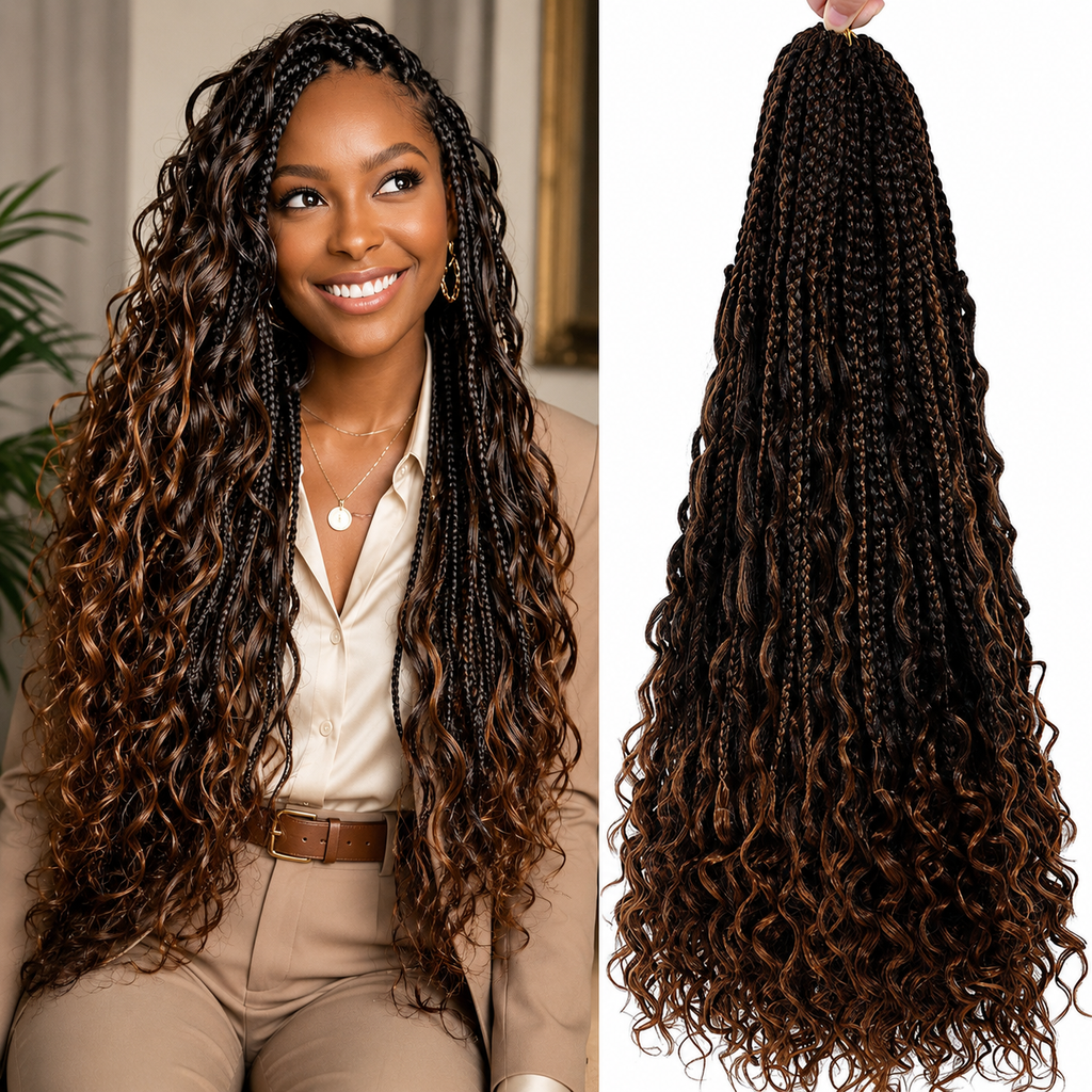 Box Braids Crochet Goddess – Fibra Sintética Pré-Enrolada | 14, 18 e 24 Polegadas | 6 Cores