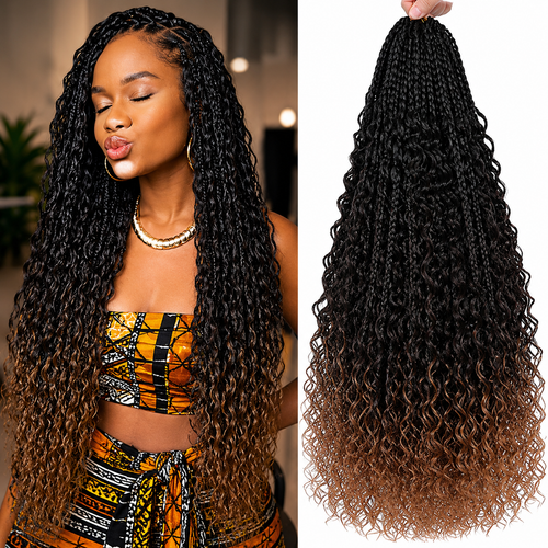 Box Braids Crochet Goddess – Fibra Sintética Pré-Enrolada | 14, 18 e 24 Polegadas | 6 Cores