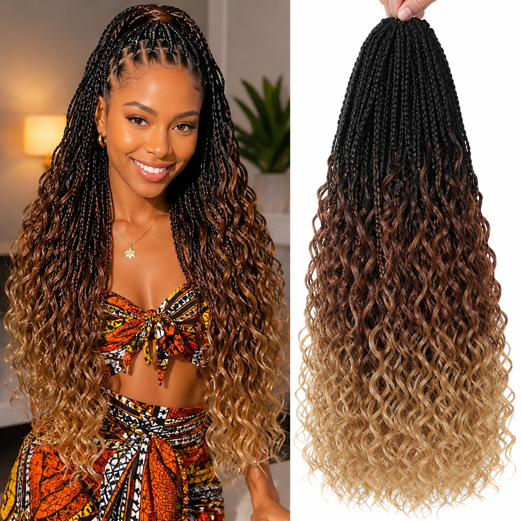 Box Braids Crochet Goddess – Fibra Sintética Pré-Enrolada | 14, 18 e 24 Polegadas | 6 Cores