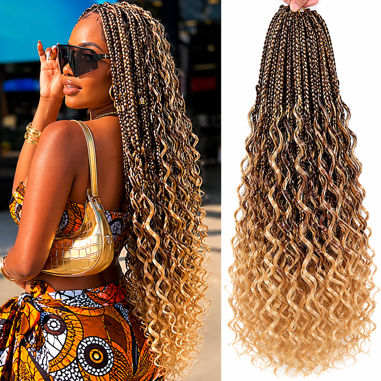 Box Braids Crochet Goddess – Fibra Sintética Pré-Enrolada | 14, 18 e 24 Polegadas | 6 Cores