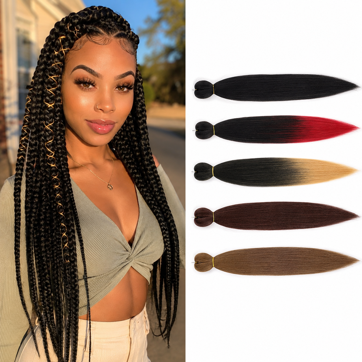 Cabelo para Tranças Jumbo Pré-Esticado | Textura Yaki | 16 a 48 Polegadas | Fibra Sintética Box Braids