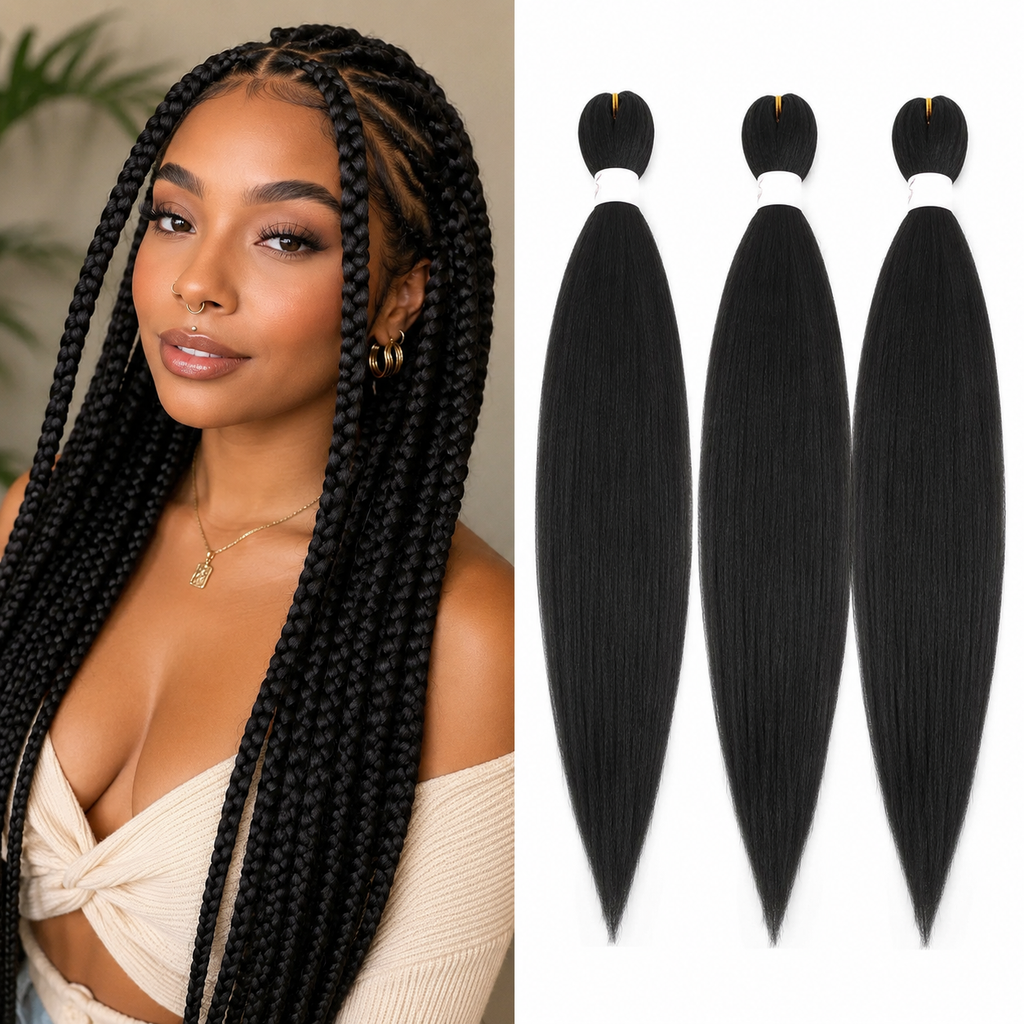 Cabelo Kanekalon Pré-Esticado Sem Nós para Box Braids – Textura Yaki | 16 a 36 Polegadas | 1, 3 ou 8 Unidades