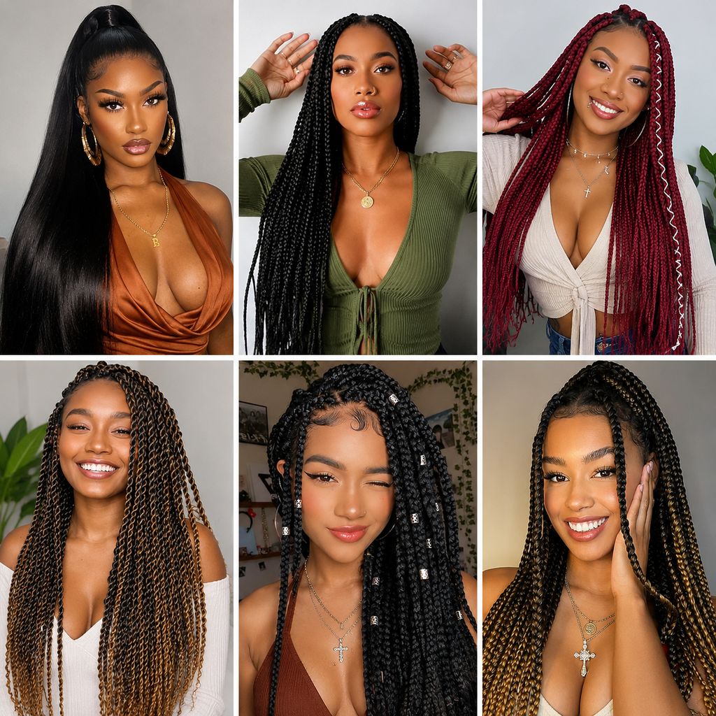 Cabelo Kanekalon Pré-Esticado Sem Nós para Box Braids – Textura Yaki | 16 a 36 Polegadas | 1, 3 ou 8 Unidades