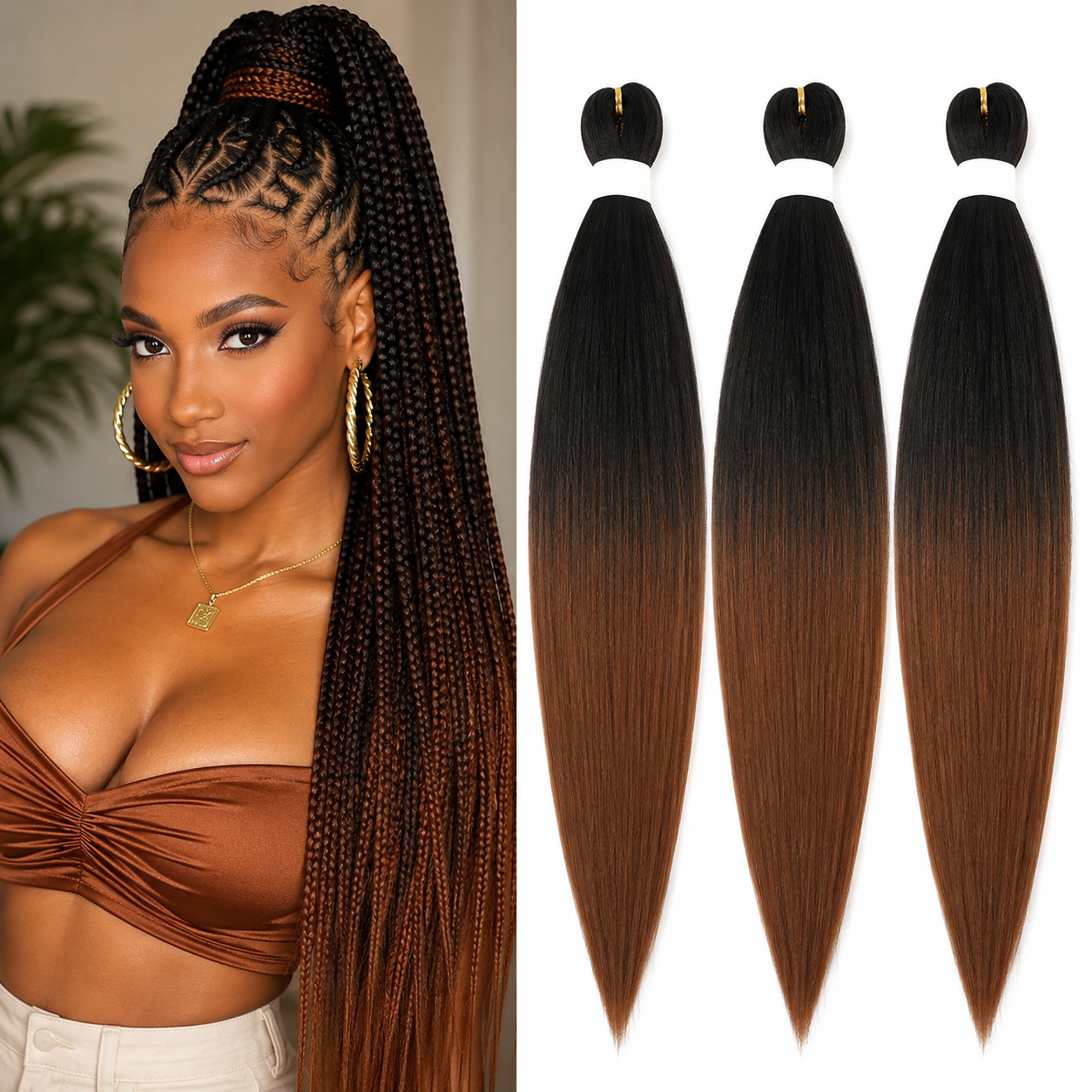 Cabelo Kanekalon Pré-Esticado Sem Nós para Box Braids – Textura Yaki | 16 a 36 Polegadas | 1, 3 ou 8 Unidades