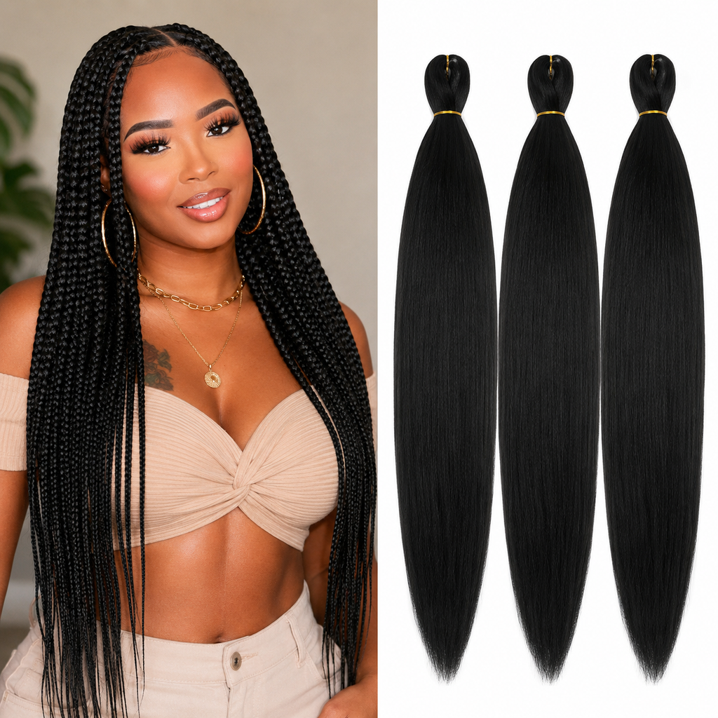 Cabelo Kanekalon Pré-Esticado Sem Nós para Box Braids – Textura Yaki | 16 a 36 Polegadas | 1, 3 ou 8 Unidades