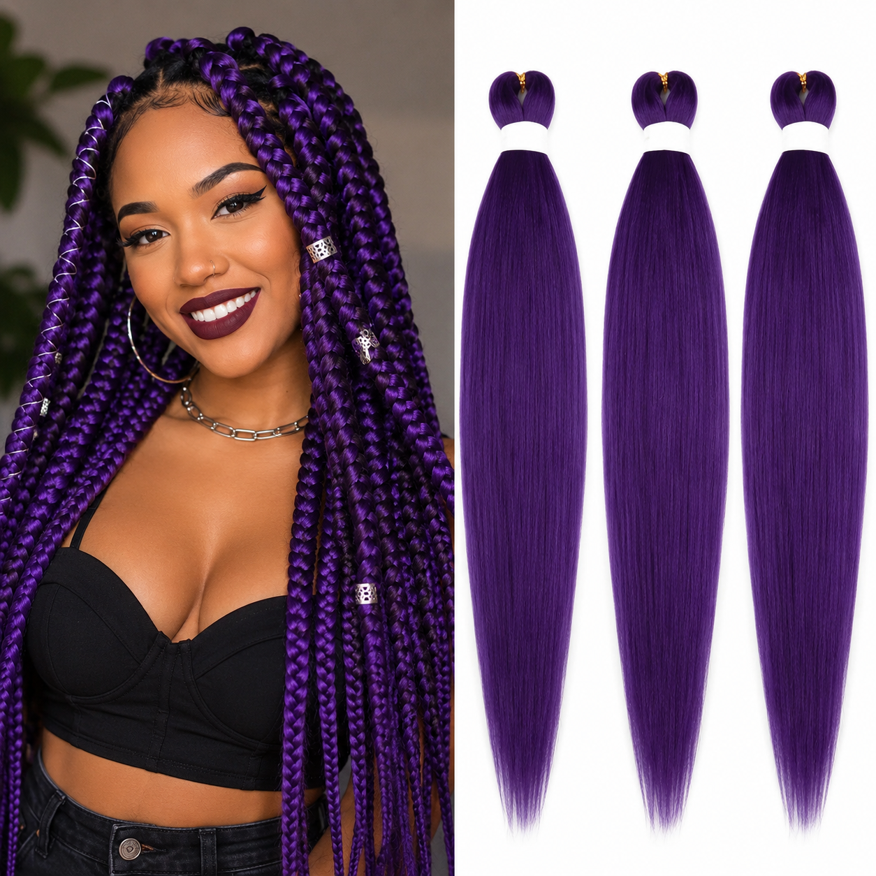 Cabelo Kanekalon Pré-Esticado Sem Nós para Box Braids – Textura Yaki | 16 a 36 Polegadas | 1, 3 ou 8 Unidades