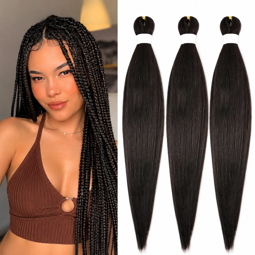 Cabelo Kanekalon Pré-Esticado Sem Nós para Box Braids – Textura Yaki | 16 a 36 Polegadas | 1, 3 ou 8 Unidades