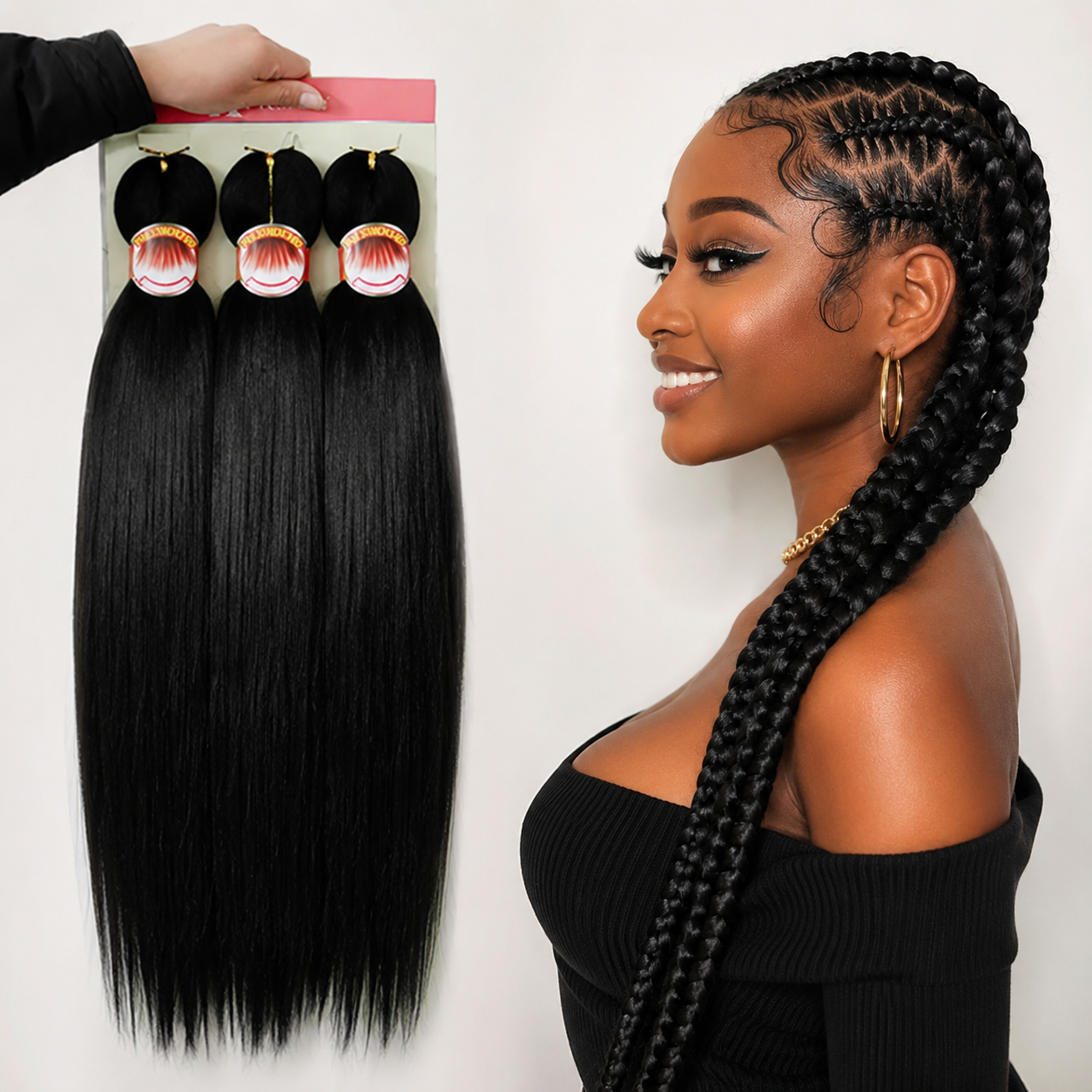 Cabelo para Tranças Pré-Esticado 26 Polegadas – Pack de 3 | Textura Yaki | Fibra Sintética Kanekalon