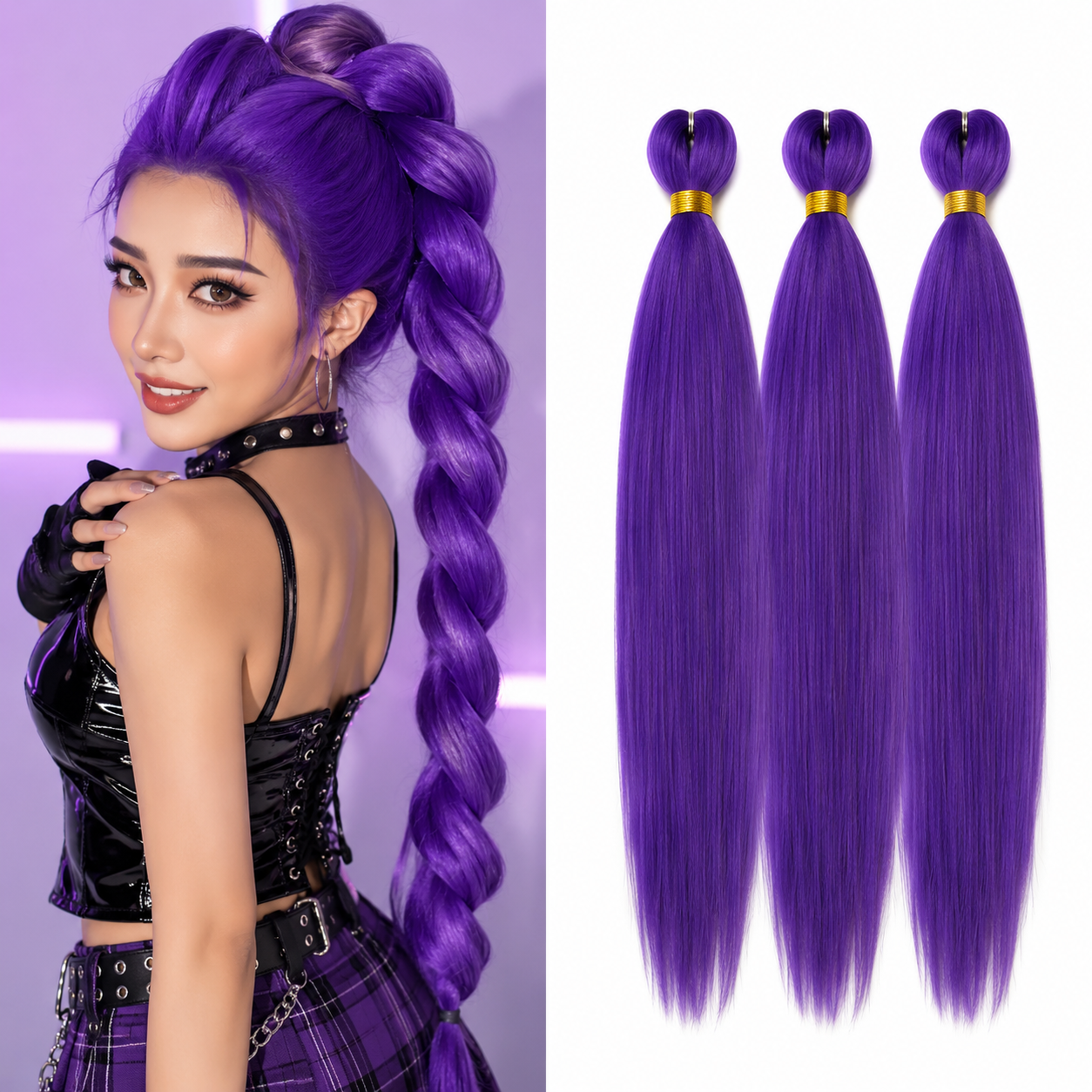 Cabelo para Tranças Pré-Esticado 26 Polegadas – Pack de 3 | Textura Yaki | Fibra Sintética Kanekalon