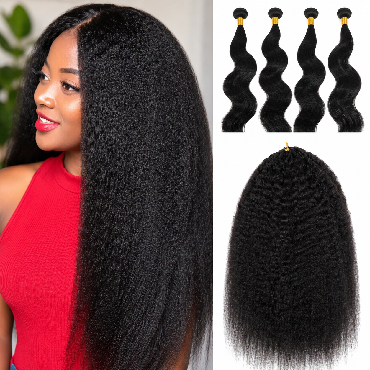 Extensão de Cabelo Humano Crochet Kinky Straight – Pré-Separado, Sem Nós e Reutilizável