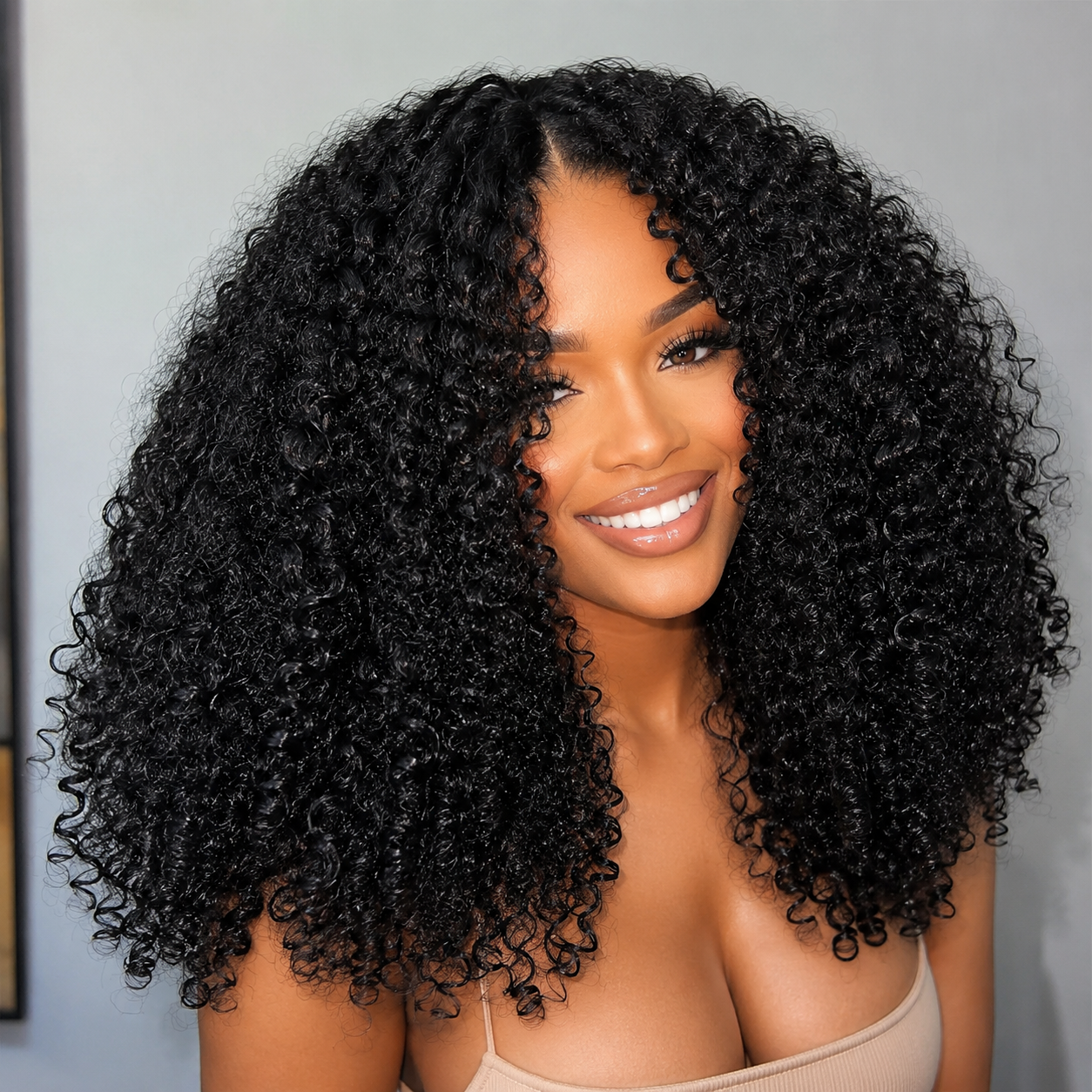 Peruca Afro Kinky Curly U/V Part – 100% Cabelo Humano | Sem Cola | Sem Leave Out