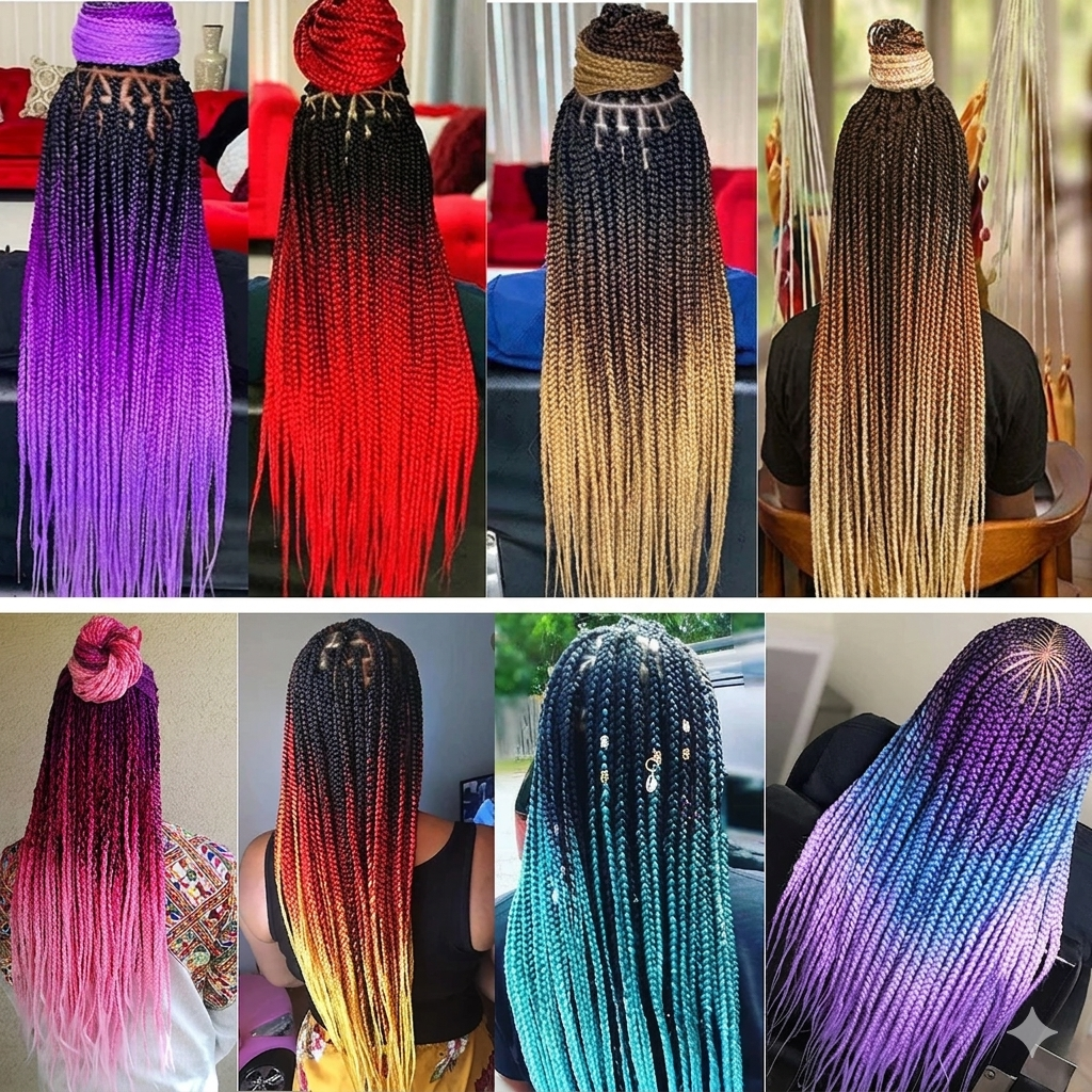Cabelo Sintético Jumbo Box Braids 60cm | Ombré Roxo Afro | Tranças Grossas