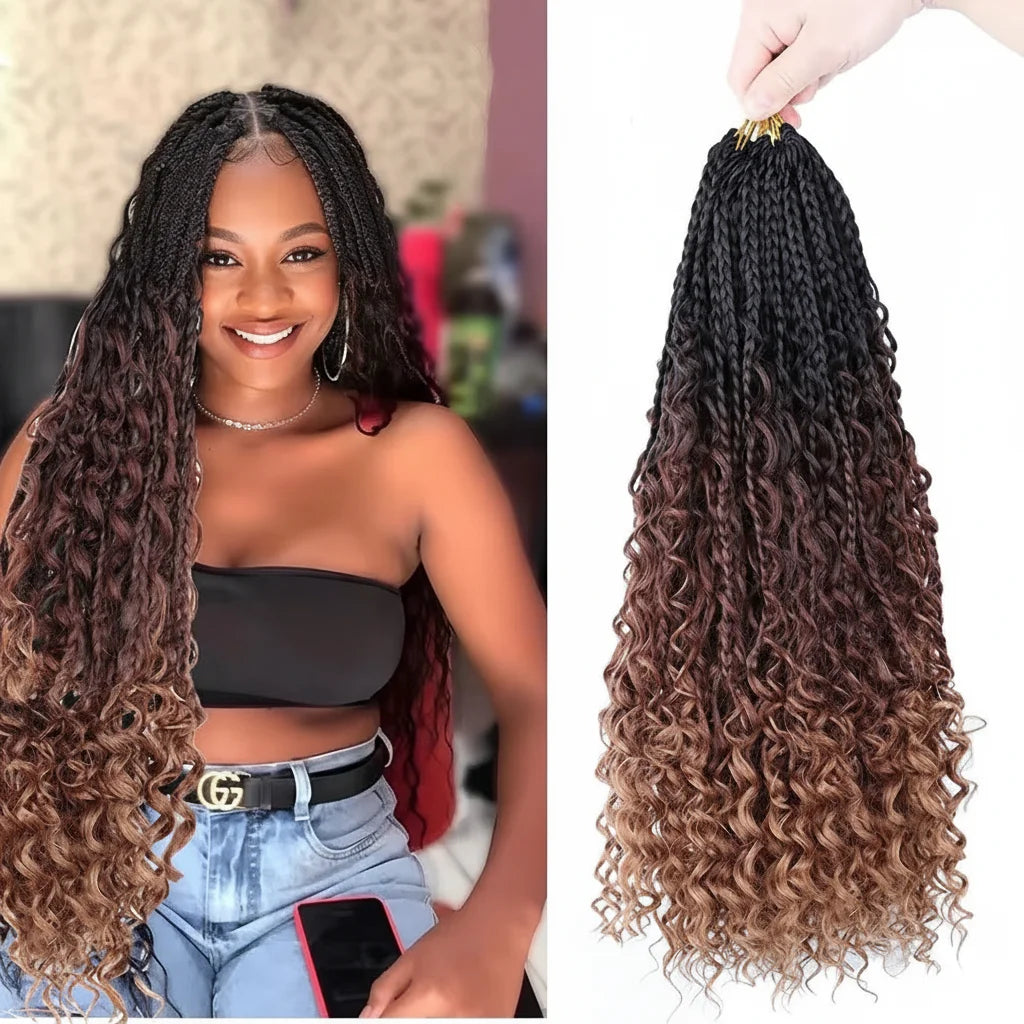 Tranças Africanas Crochet Boho Curly River Locs | Cabelo Sintético 14/20/22 Polegadas