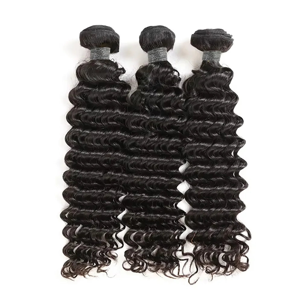 Mechas Deep Wave Brasileira – Cabelo Humano Remy 100% | Preto Natural | 10 a 40 Polegadas | Pack 3/4