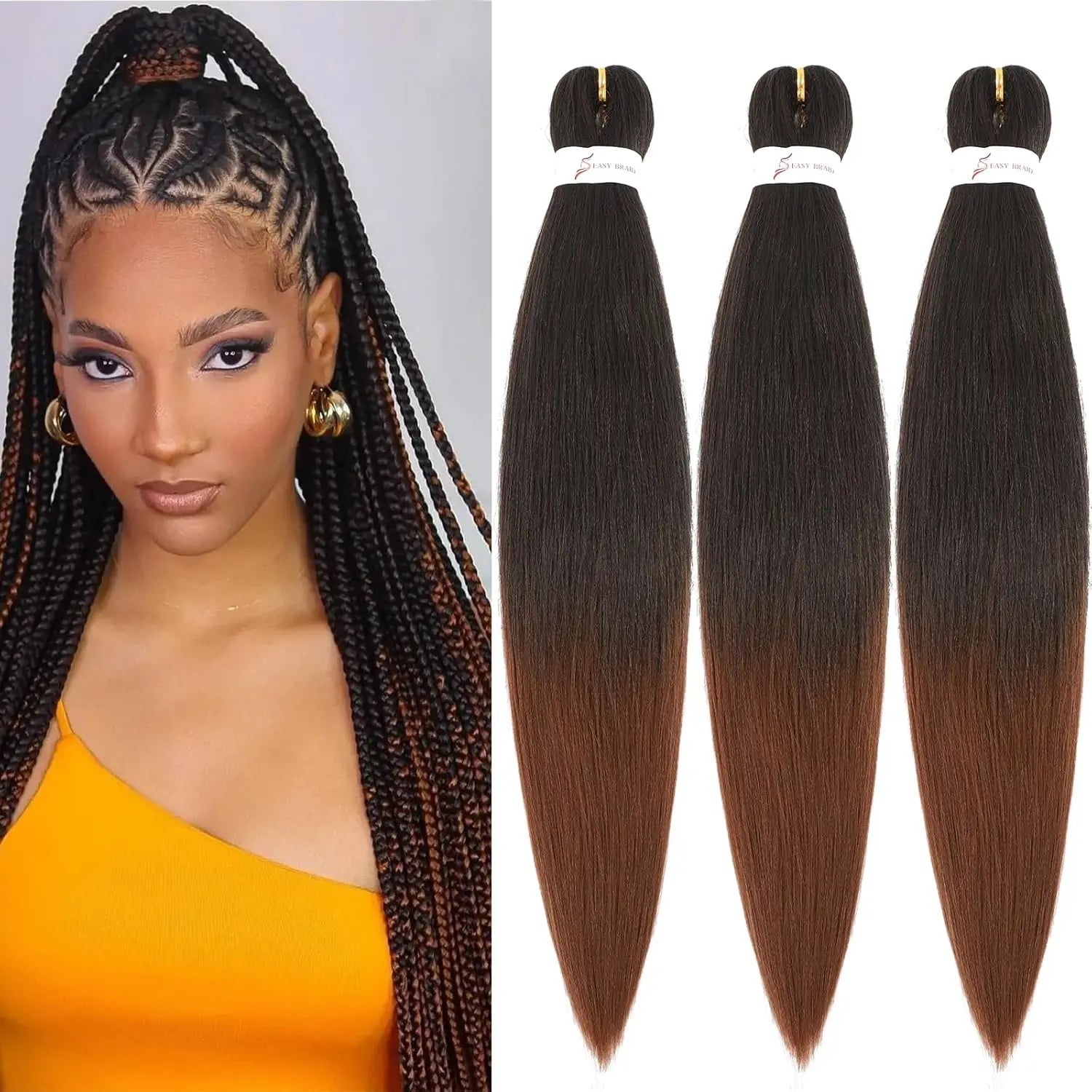 Cabelo Kanekalon Pré-Esticado Sem Nós para Box Braids – Textura Yaki | 16 a 36 Polegadas | 1, 3 ou 8 Unidades