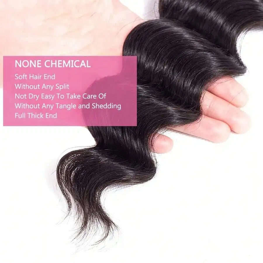 Mechas de Cabelo Humano Loose Deep Wave Brasileiro Remy Virgem — Extensões Duplas Espessas Cor Preto Natural para Mulher