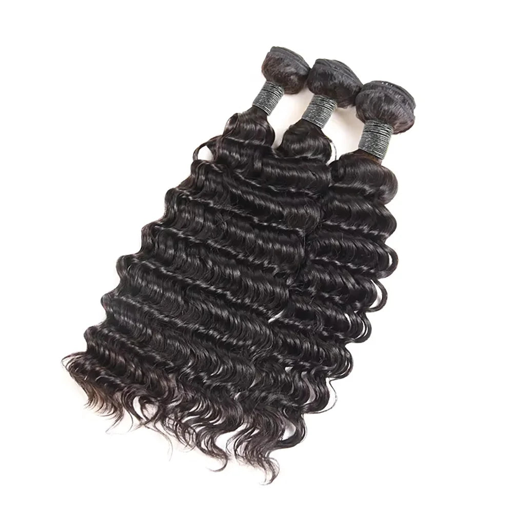 Mechas Deep Wave Brasileira – Cabelo Humano Remy 100% | Preto Natural | 10 a 40 Polegadas | Pack 3/4