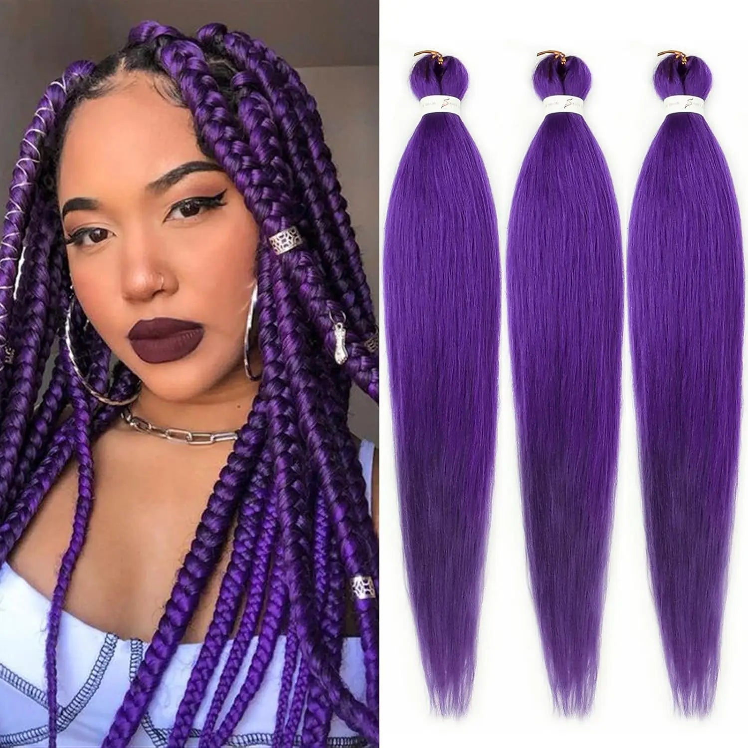Cabelo Kanekalon Pré-Esticado Sem Nós para Box Braids – Textura Yaki | 16 a 36 Polegadas | 1, 3 ou 8 Unidades