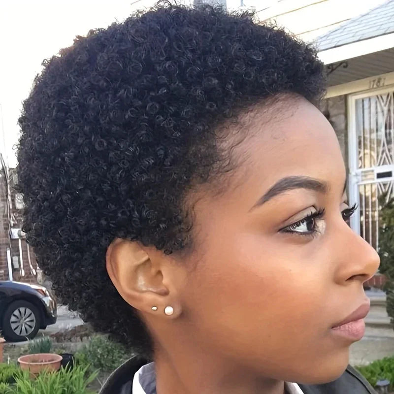 Peruca Afro Curly Curta – 100% Cabelo Humano Remy | Pixie Cut | 4 a 16 Polegadas