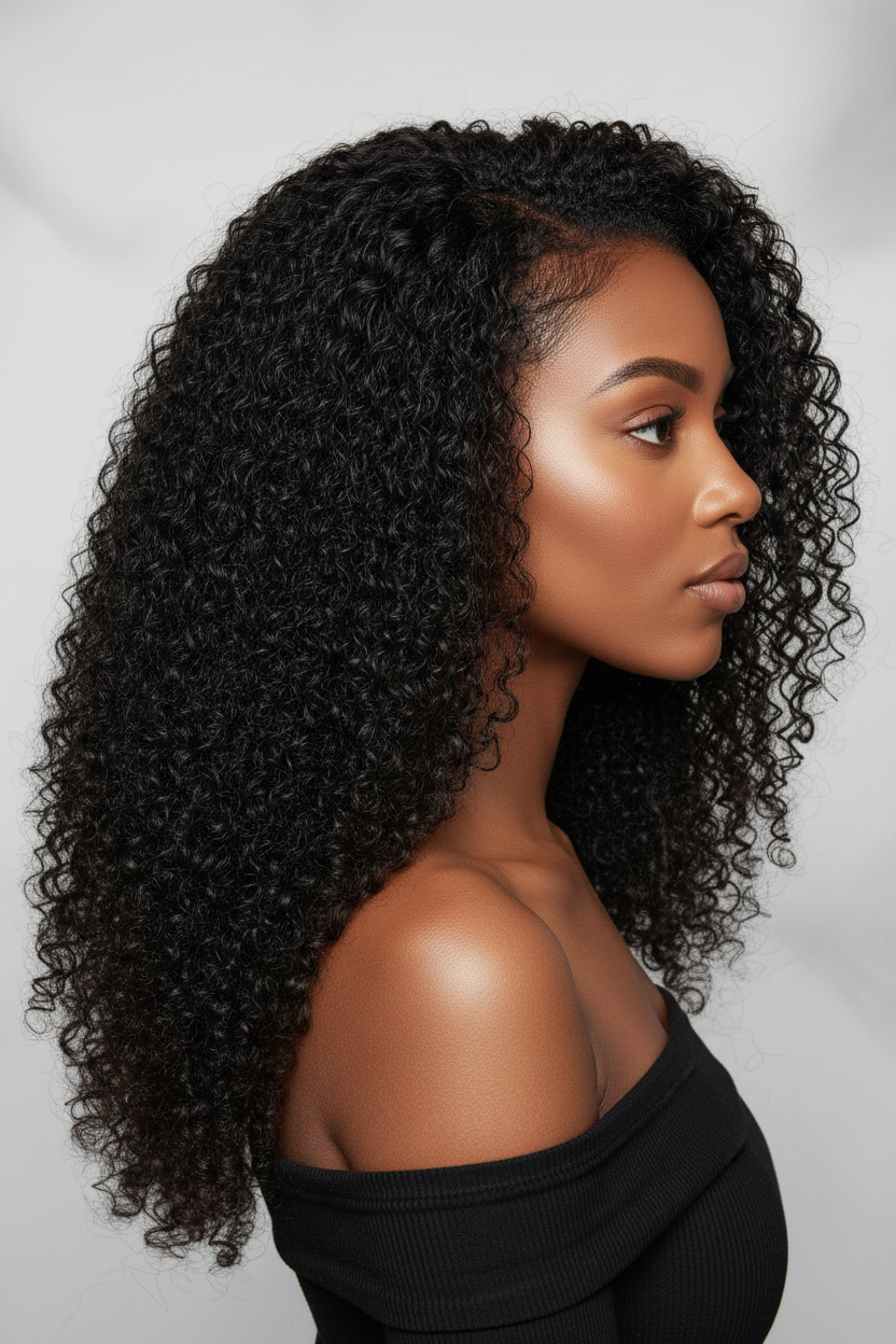 Modelo com cabelo Pixie Curly
